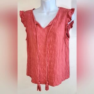 Lucky Brand Coral Sleeveless Blouse with Tassels